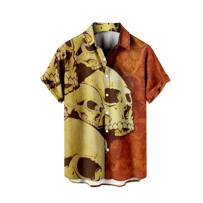 Horror Skull Pattern Print Men's Shirts Hawaii Short Sleeve Top Fashion Streetwear Casual Outdoor Men's and Women's Clothing Blouse