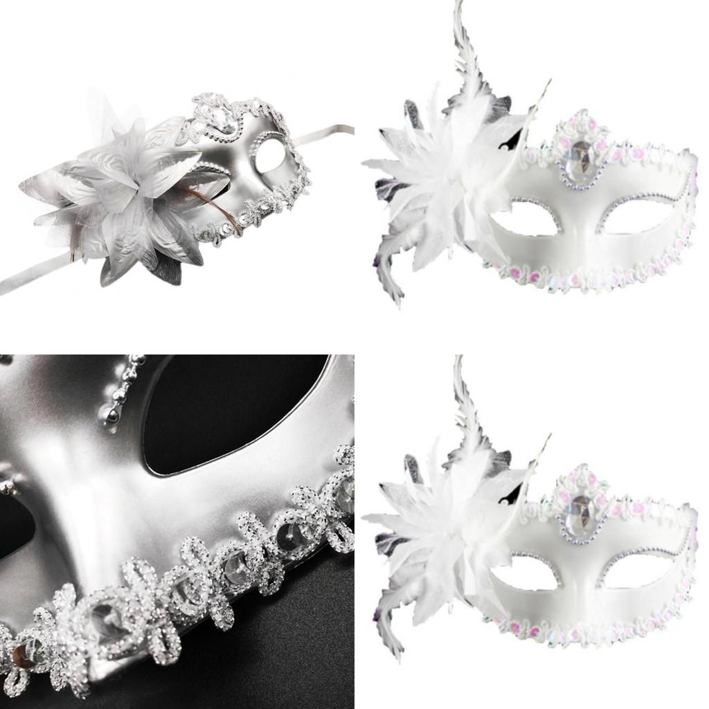 Elegante Spitzen-Maskerade-Maske mit Strass-Blumenakzenten für Damen-Halloween-Kostüm-Requisiten