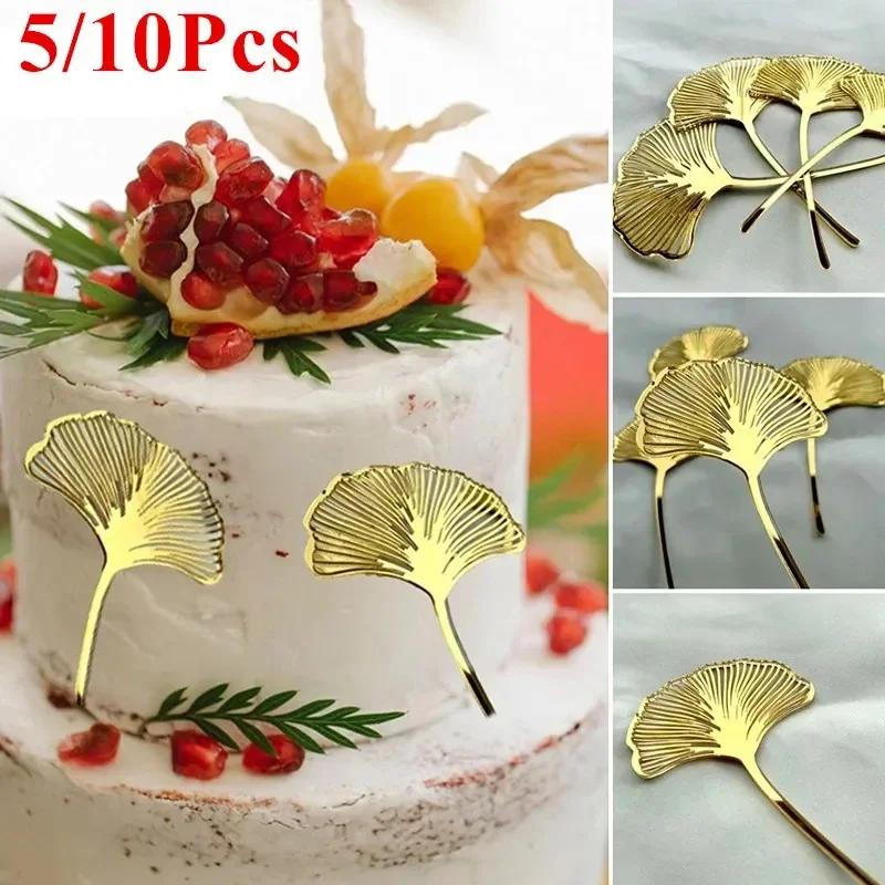 New Acrylic Gold Ginkgo Leaves Cake Topper Happy Birthday Cake Topper Baking Accessories Party Supplies Cake Decorating Tool