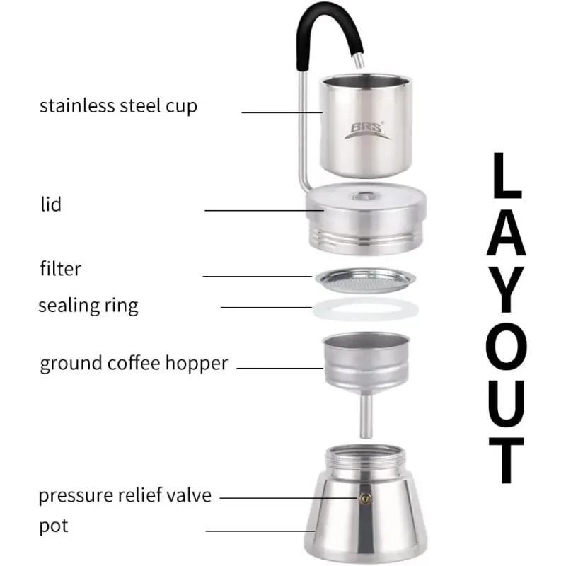 Camping Moka Pot Espresso Maker Coffee Distiller Maker Stainless Steel Moka Pot Coffee Maker for Outdoor Camping Accessories