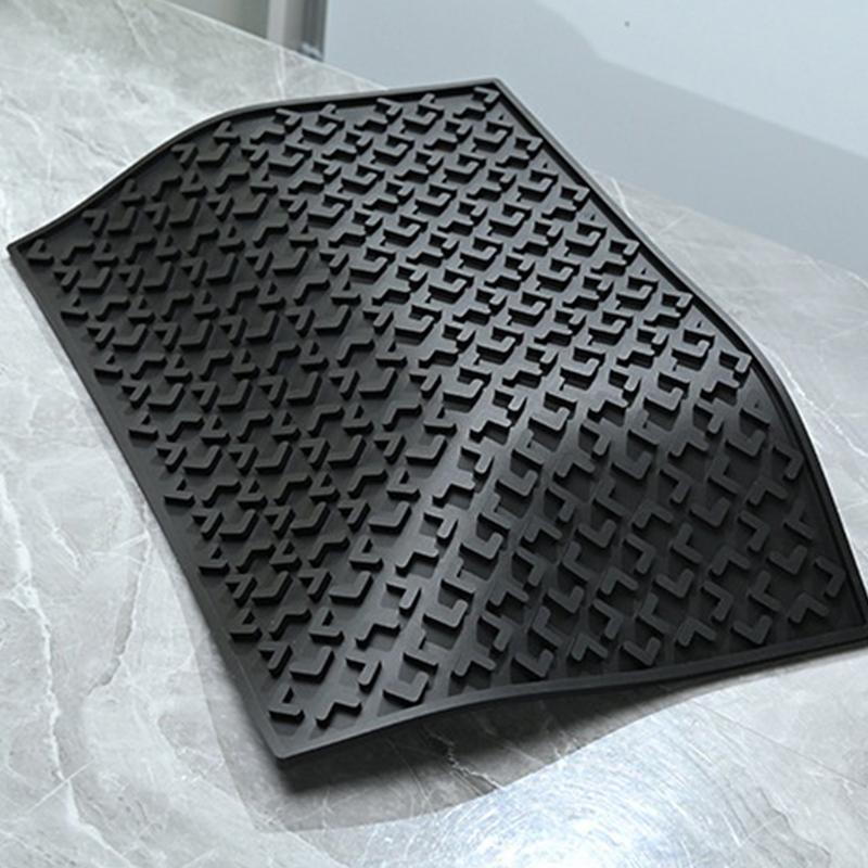 Silicone Coffee Maker Mat Countertop Bar Spill Mats Bar Service Mat Dish Glass Drying Mat For Barista Cocktail Bartender Black