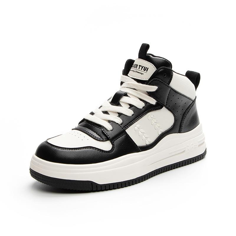 Little White Shoes Women's High-top Shoes Autumn New Versatile Leather Board Shoes Women's Sports and Leisure Trendy Women's Shoes Single Shoes