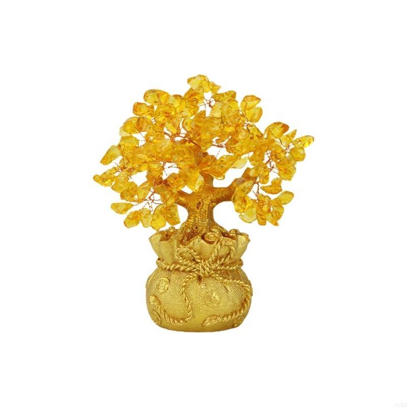 62KD Yellow Crystal Money Tree Ornament Chinese Feng Shui Lucky-Tree Decorations Gift