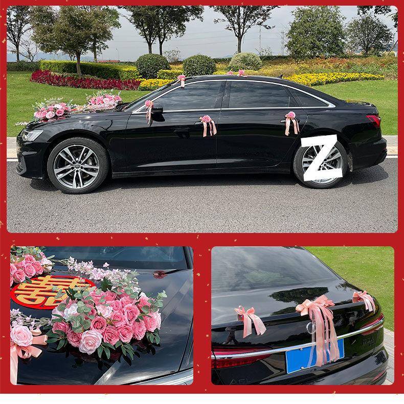 Complete Wedding Car Decoration Set: Front Flower Main Car and Lead Car Arrangement