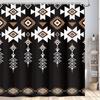 Black Western Aztec Shower Curtain, Vintage Abstract Geometric Cowboy Shower Curta Set, Boho Southwestern Tribal Native Neutral Fabric Shower Curta