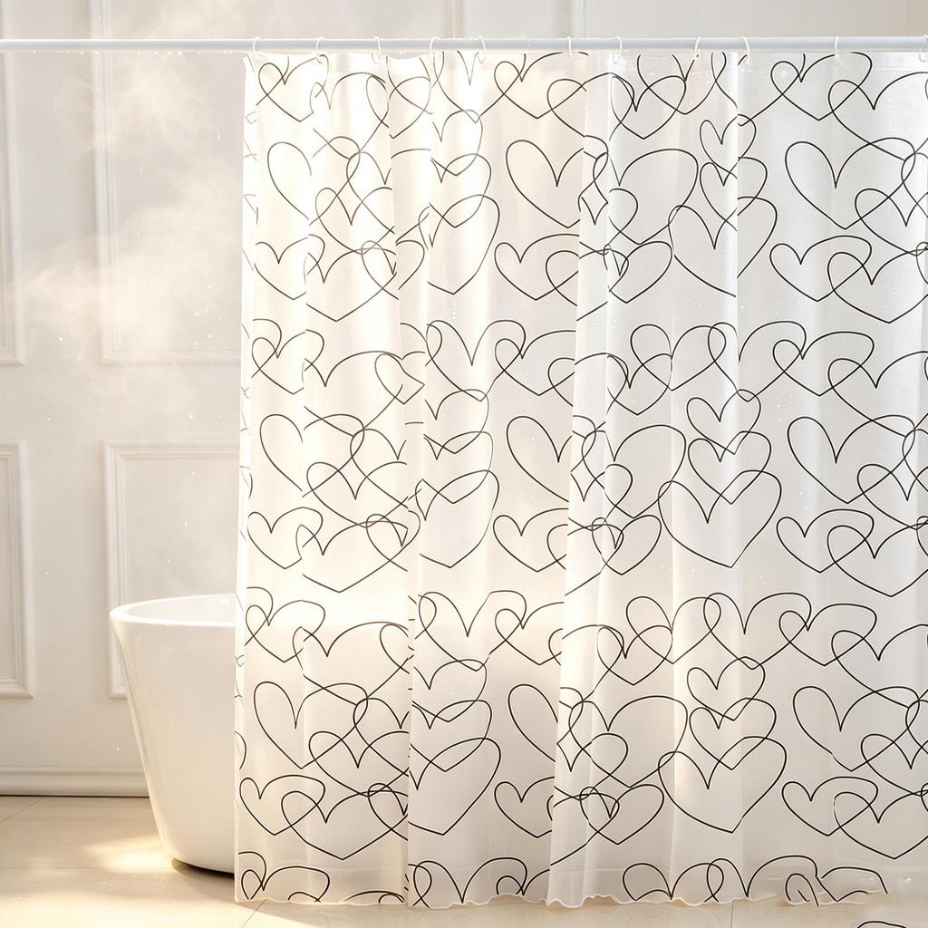 Heart Print Waterproof PEVA Shower Curtain, Anti-Mold Plastic Partition for Bathroom