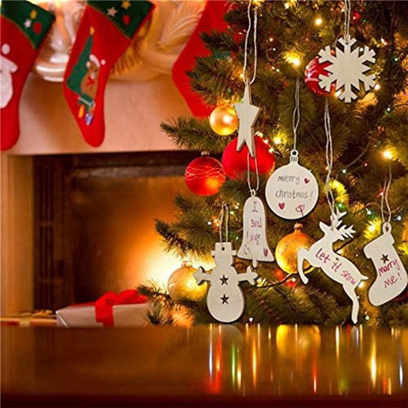 AEE2-Wooden Crafts Christmas Wood Pendant Home Decoration Hand-Painted DIY Props Christmas Party Tree Accessories