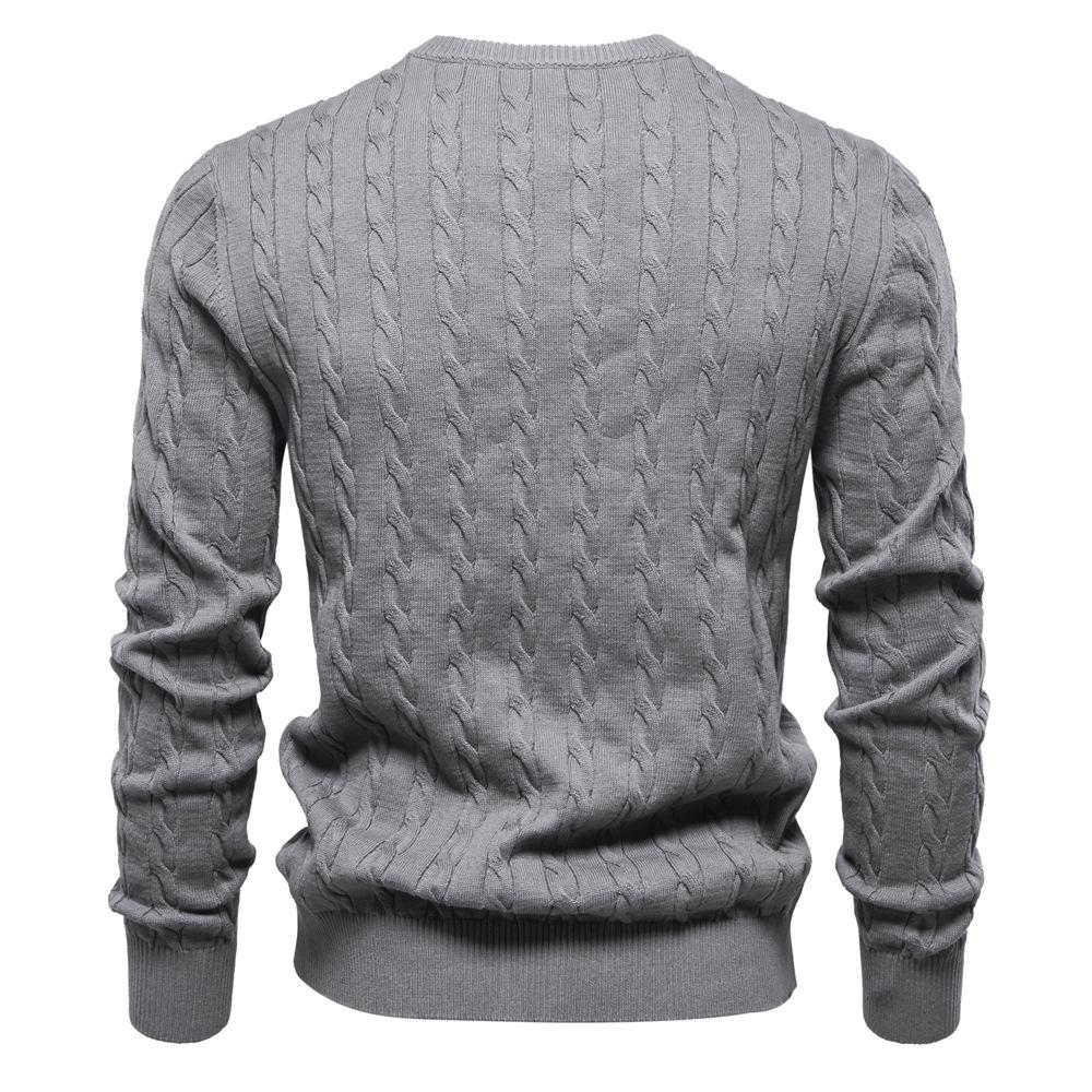 Men's Autumn Winter Solid Knitted Crew Neck Sweater Fashion Casual Deer Embroidery Pullover