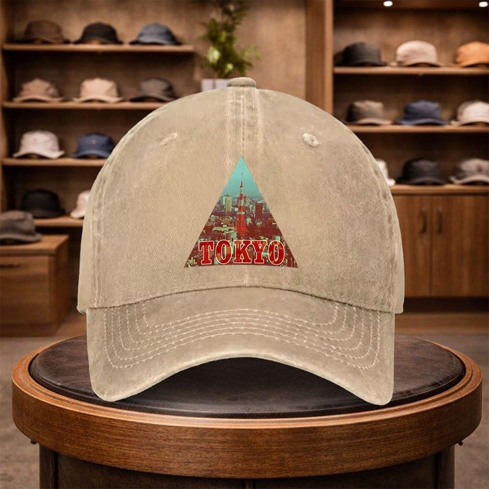 A MenS Baseball Cap Featuring The Tokyo Tower Cityscape Perfect for Outdoor Fashion This Adjustable Casual Hat Embodies Urban