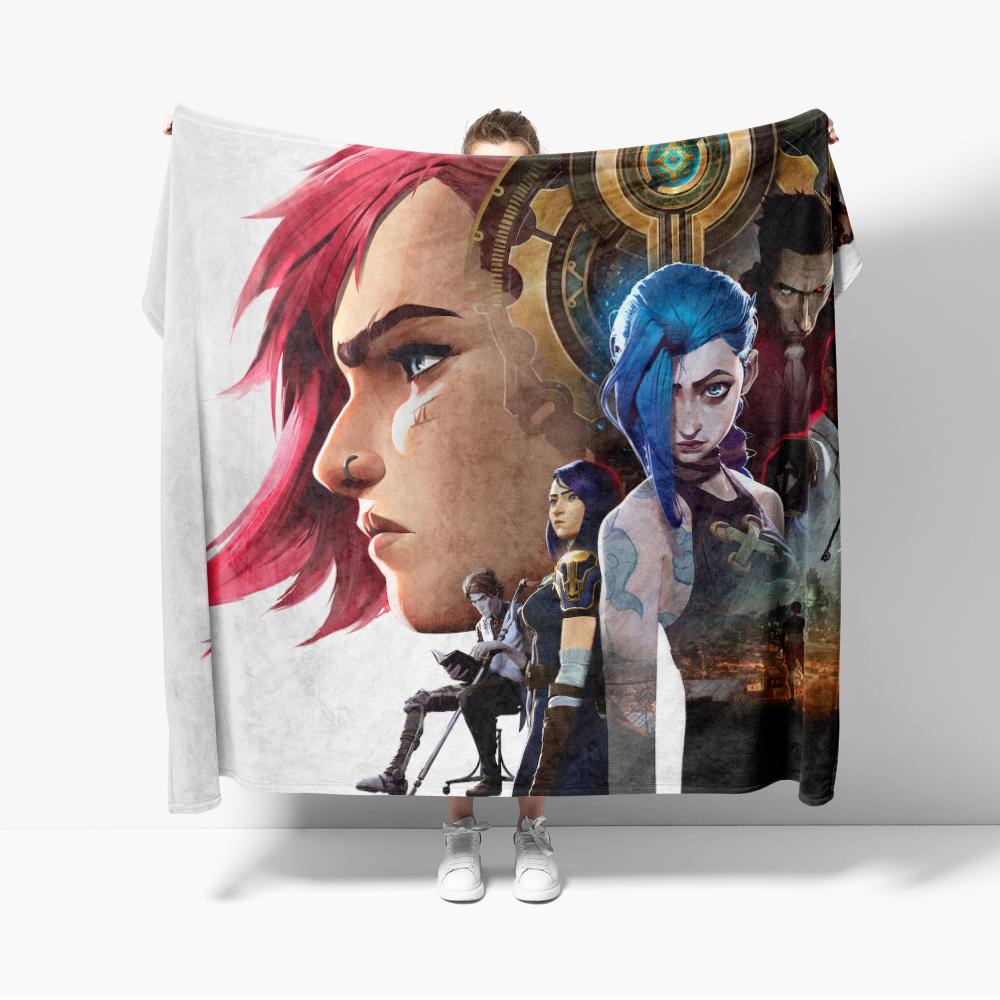 Jinx Arcane Season Flannel Blanket Ekko Anime Blanket Cozy Soft Lightweight Warm 30x40inch 40x50inch for Couch Sofa Bed