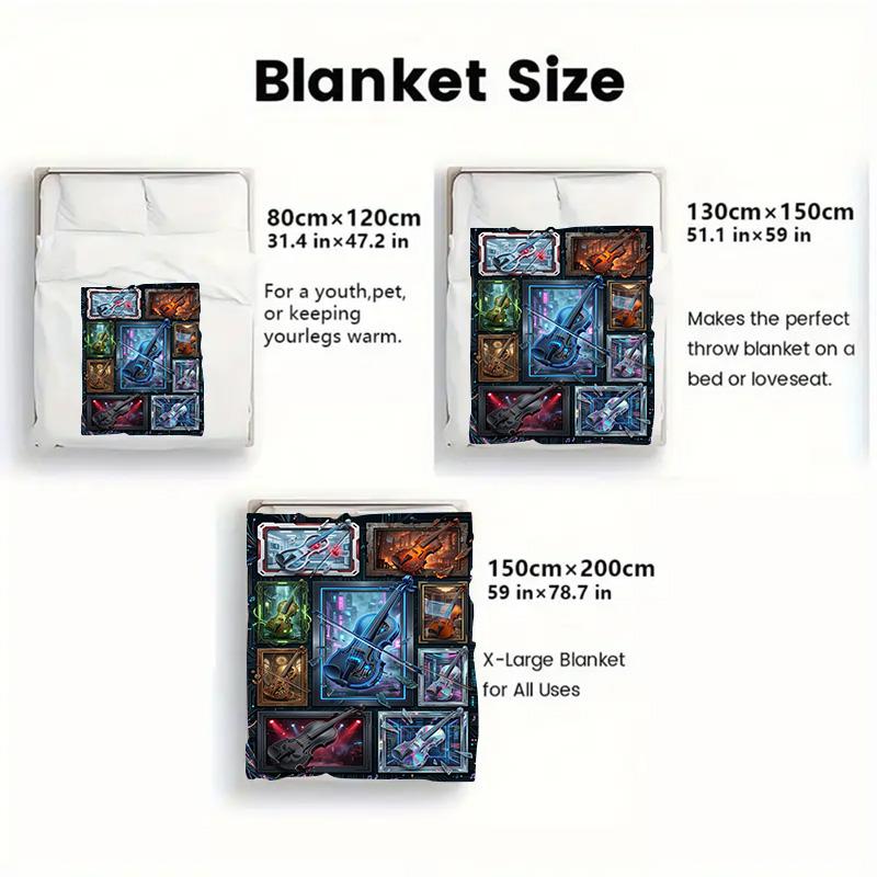 Futuristic Violin Variations 2D Flat Pattern Flannel Blanket, High Quality All Seasons, Home Decor, Warmth and Comfort, Perfect for Christmas Gifts.