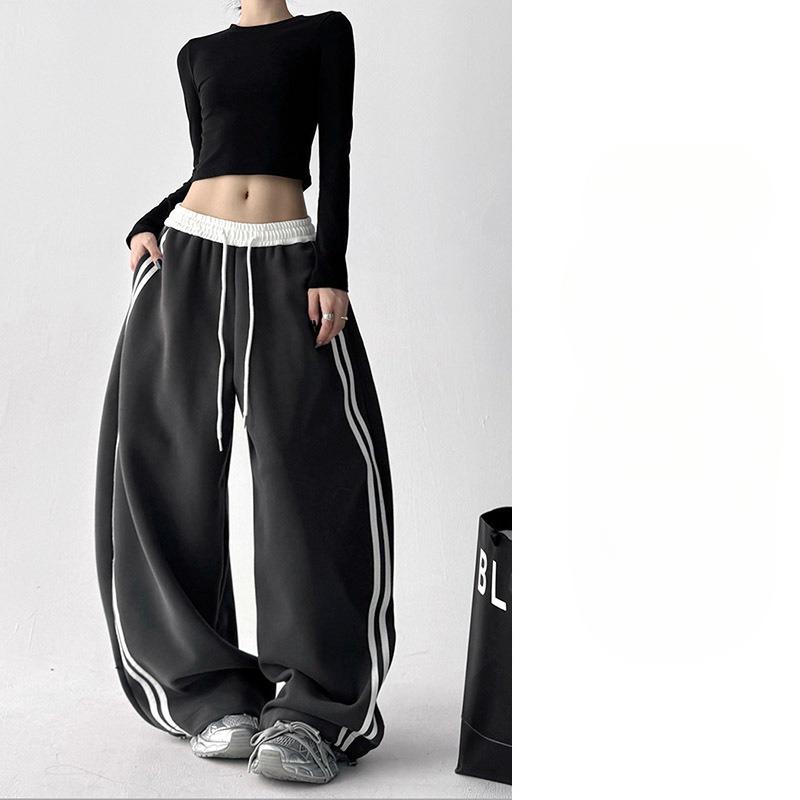 Streetwear-Stil Color-Block Gestreifte Jogginghose mit elastischem Bund, Locker geschnitten, Figurschmeichelnd, Fließend und Entspannter Stil Weiter Bein Casual Hose S grau