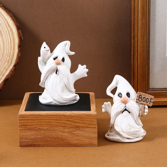 Halloween Resin Nisse Statue Liten Nisse Spøkelse Figur Halloween Tegneserie Stående Spøkelse Ornament for Hjemmekontordekor