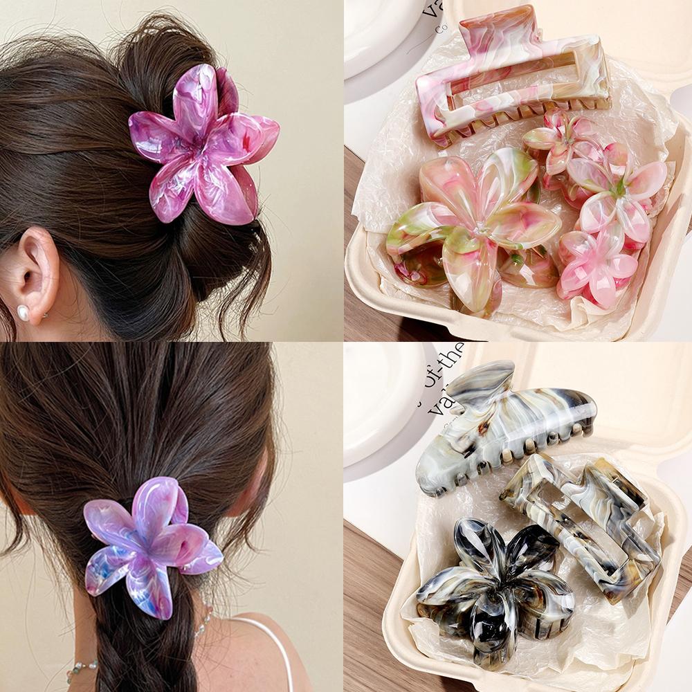 3Pcs Marble Flower Hair Clips Crab Vacation Bohemia Egg Women Hair Claws Barrettes Girls Large Hairpins Hair Accessories