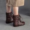 Fashion GKTINOO 2025 Autumn/Winter New Genuine Leather Pleated Round Toe Short Boots Retro Soft Soled Versatile Women's Shoes