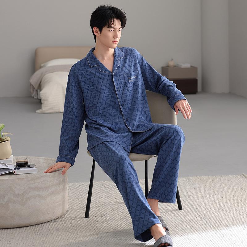 Pajamas Men'S Spring And Autumn Cotton Long Sleeve Large Size Fattened Plus Dad'S Men'S Loungewear Suit In Autumn And Winter
