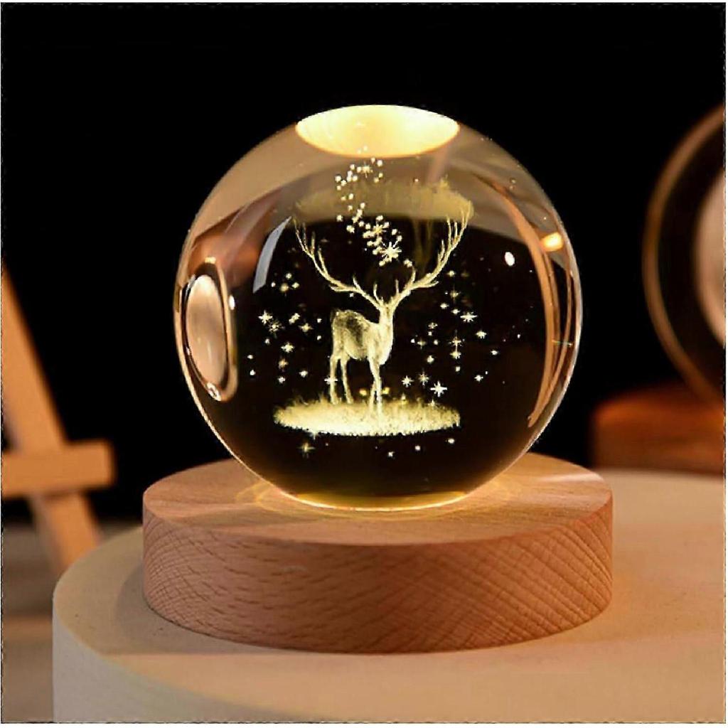 Kristallkugel Nachtlicht, LED Transparente Kristallkugel Lampe mit Holzsockel, Geeignet für Heimdekoration, Geschenk - 6CM