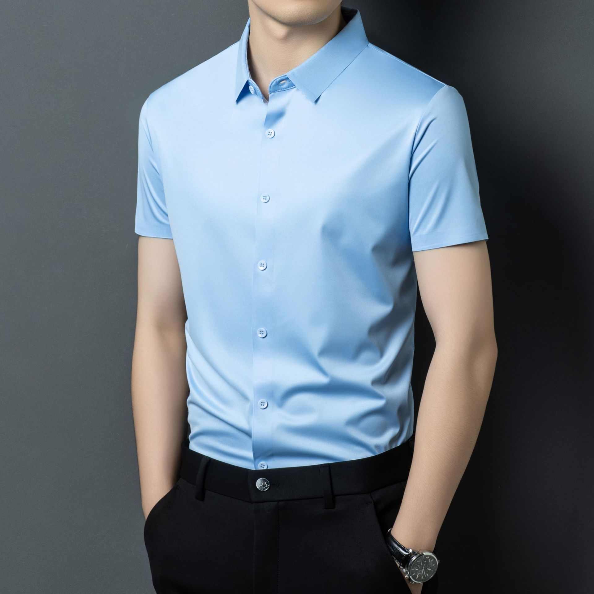 Short Sleeve Shirt Men s Summer Lapel Collar Business Casual Versatile Top M