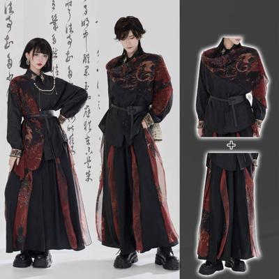Conjunto Hanfu Estilo Wuxia Chino para Pareja, Disfraz Tradicional de Artes Marciales con Estampado de Dragón para Hombres y Mujeres