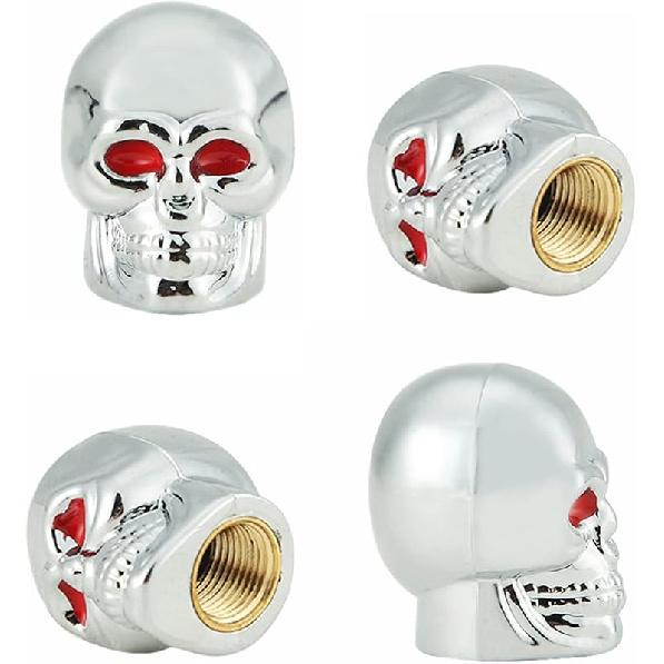 Dsycar Skull Style Tire Valve Stem Caps Antirust Copper Core, Red Eyes with Rubber Ring, Universal Stem Covers for Cars, SUVs, Bike and Bicycle,