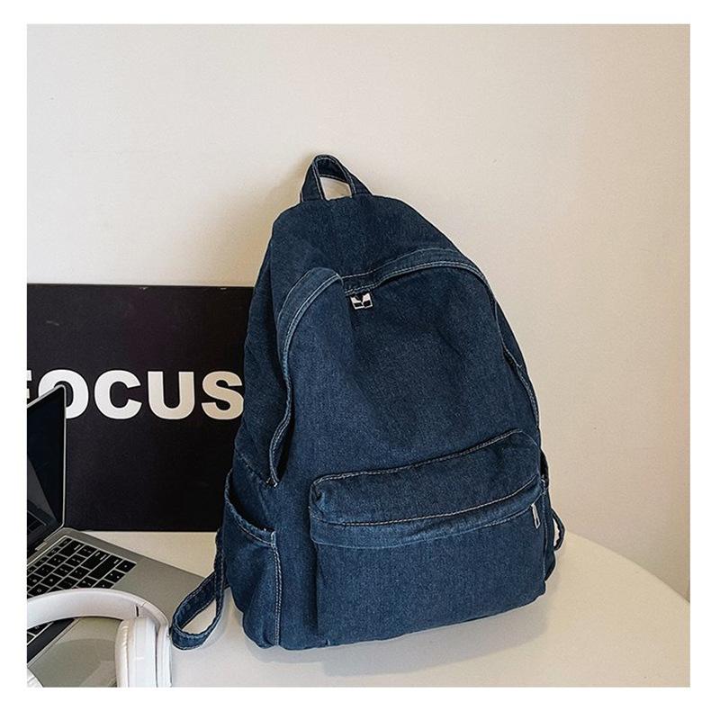 Schoolbag1011 New denim simple backpack male retro Japanese ins student class schoolbag Korean casual backpack male