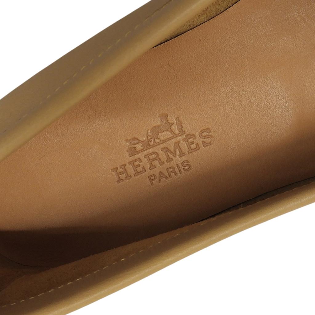 Excellent HERMES Loafers Beige Leather Women 35.5 Used