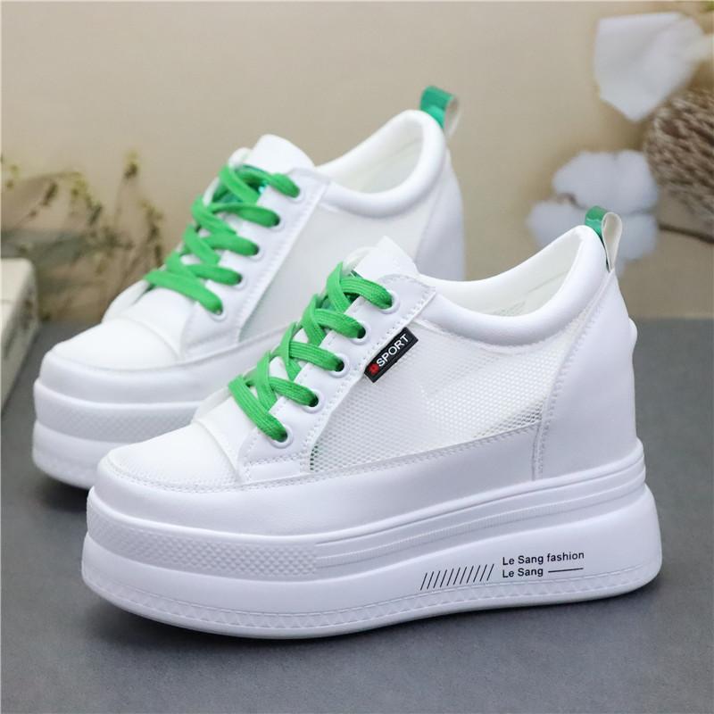 Fashion 10CM Genuine Leather Vulcanize Women Chunky Sneaker Spring Lace Up Platform Summer Autumn High Brand Comfy Loafer Shoes