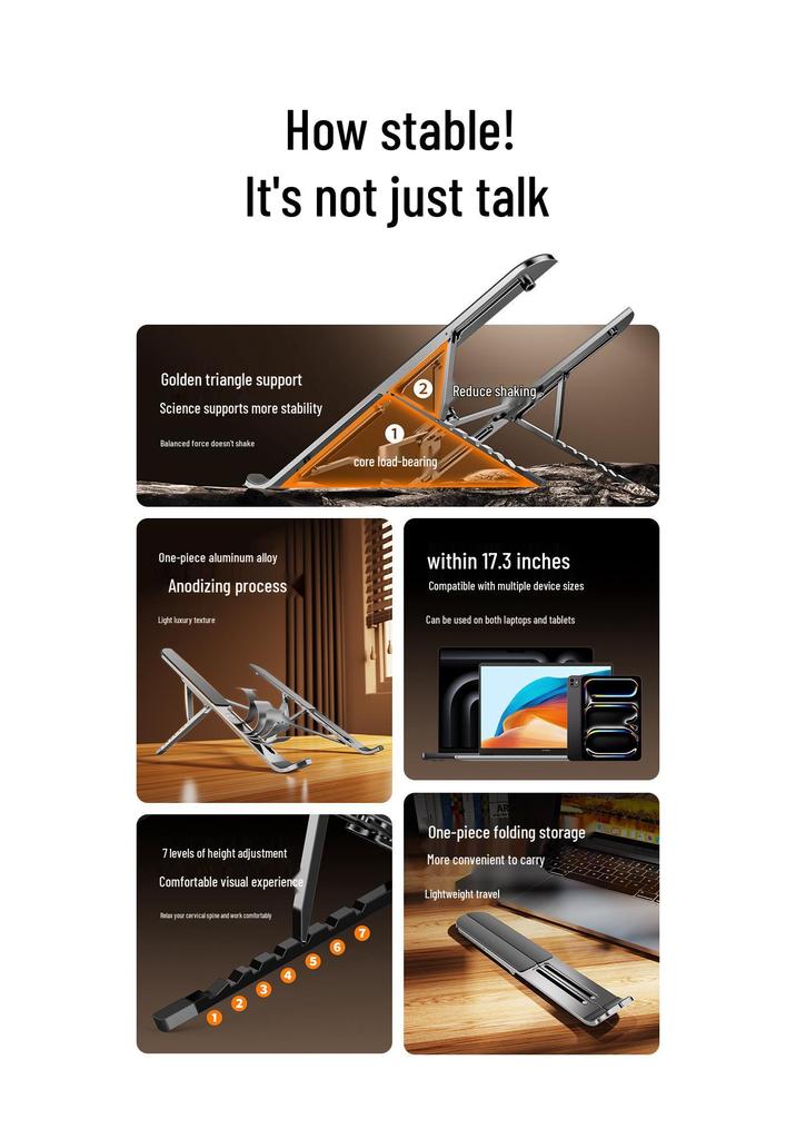 Foldable Height-Adjustable Metal Laptop Stand with Cooling for Gaming Laptops