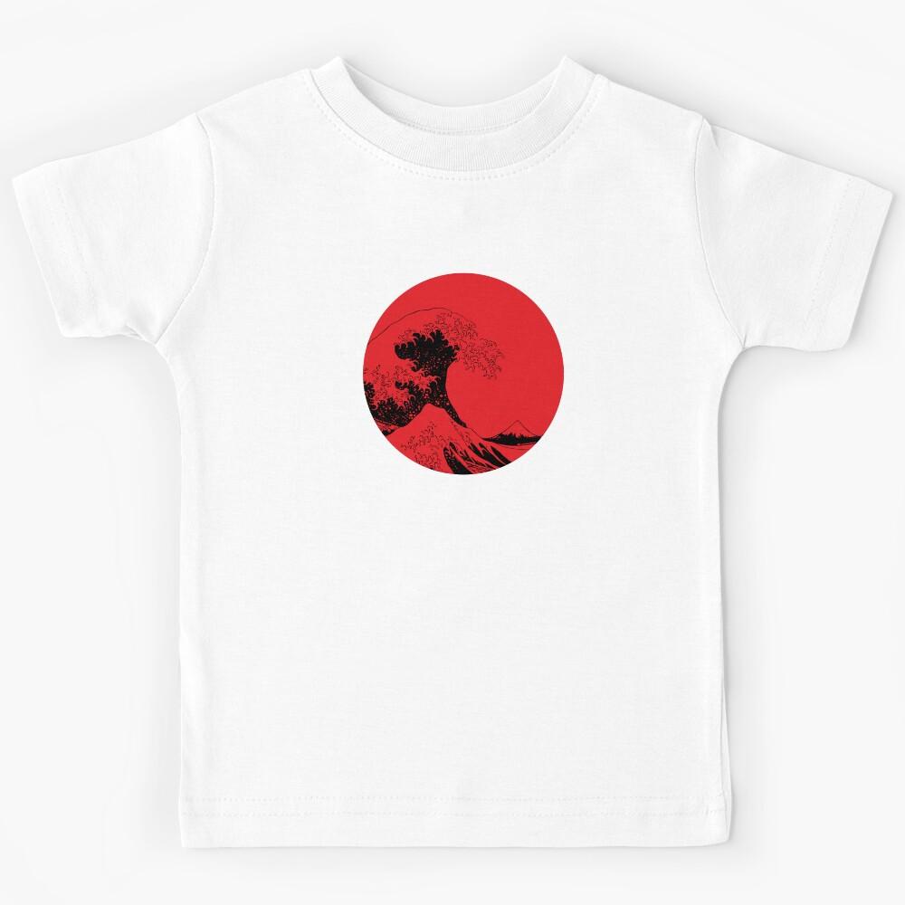 The Great Wave off Kanagawa by Ukiyo-e artist Hokusai upon Japanese flag Kids T-Shirt 170