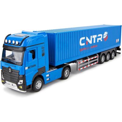 1/50 Container Truck Toy Car, Collectible Transport Vehicle Model Car with Lights and Sounds, Pull Back Diecast Toy Gift for Children