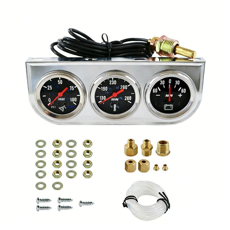 52mm Triple Gauge Cluster Mechanical Hydraulic Pressure Oil Temperature Current Instrument Replacement Oil Pressure Gauges