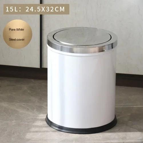 Stainless Steel Trash Can Shake Cover Home Bathroom Kitchen Living Room Flip Light Luxury with Gold Large