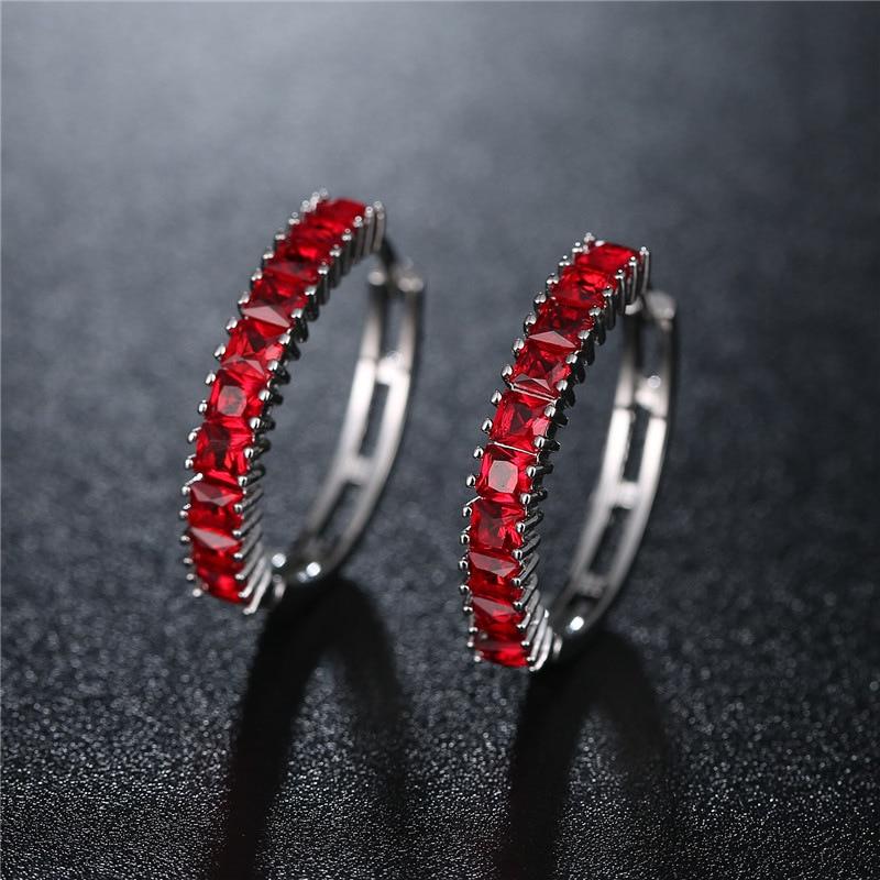 Luxus Aaa Zirkonia Creolen Große Kreis Huggie Ohrringe Für Frauen Blau Rot Edelstein Creolen Pendientes Schmuck Ohrringe
