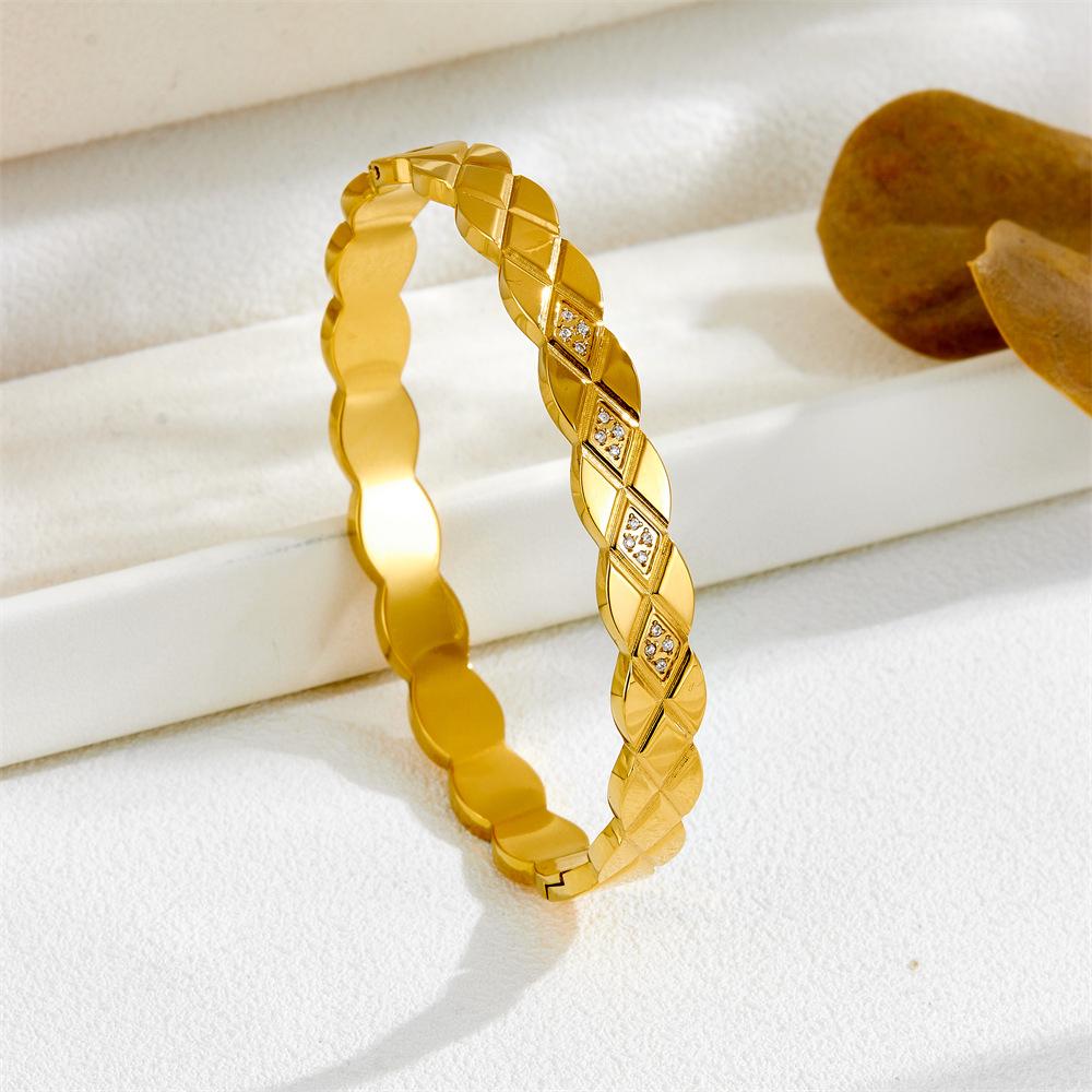 Stainless Steel Women's Simple Rhomboid Bracelet Cross-border European American Light Luxury Fashion All-match Electroplated