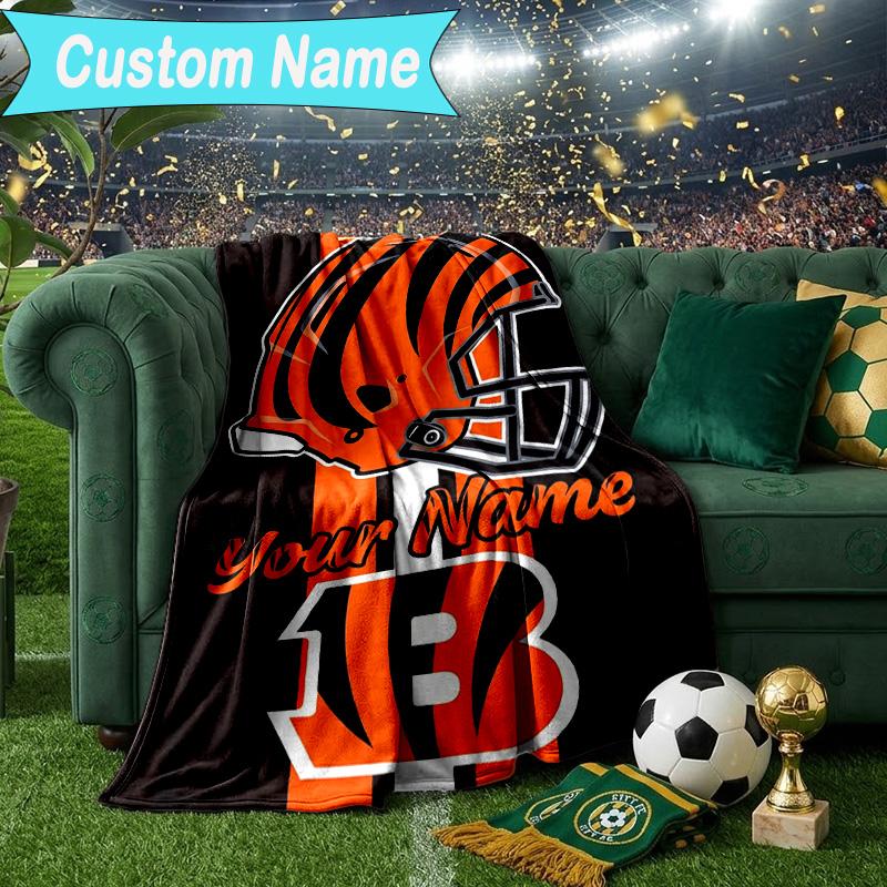 Custom Name Blanket Cincinnati-Bengals Helmet Blanket Bedding Blanket for Travel, Camping, Living Rooms, Offices, Sofas, Fan Christmas gift