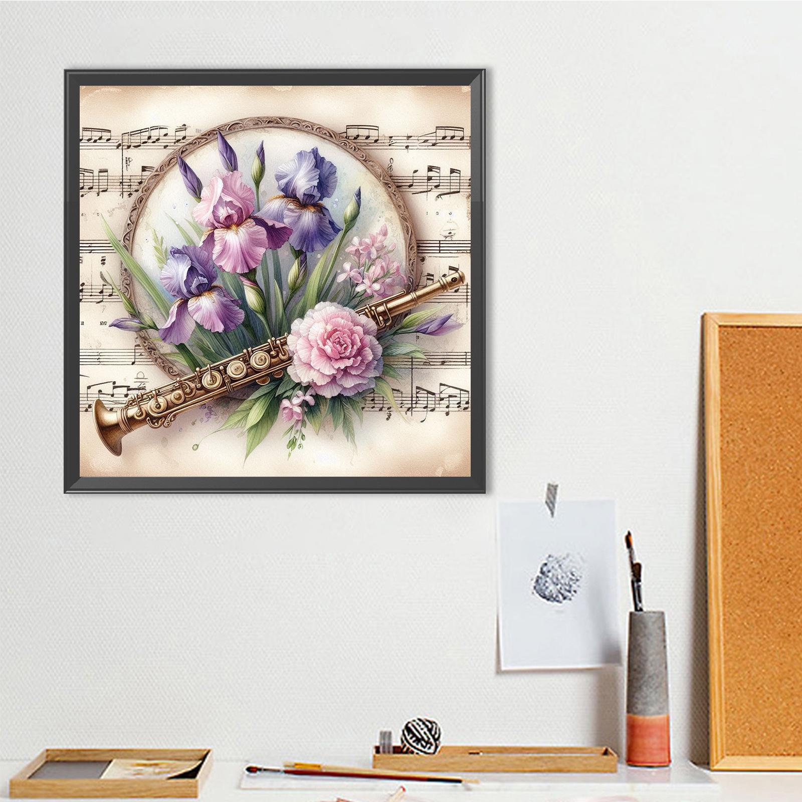 Musical Instruments & Flowers Diamond Art Kits for Home Office Wall Decor DIY Gem Art Diamond Painting Kits 15.75 X15.75 in
