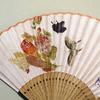 Chinese Vintage Butterfly Flower Pattern Folding Fan Cotton Linen Handheld Fan for Cultural Event and Home Decoration