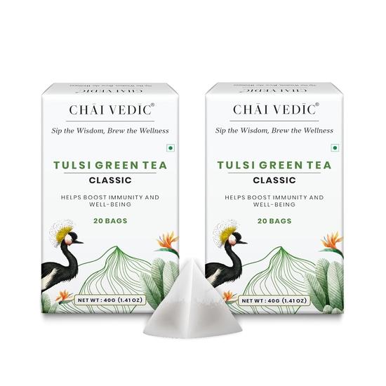 Chai Vedic Tea | Tulsi Green Tea Classic | Tulsi Tea | Green Tea | 40 Tea Bags | Tea Powder
