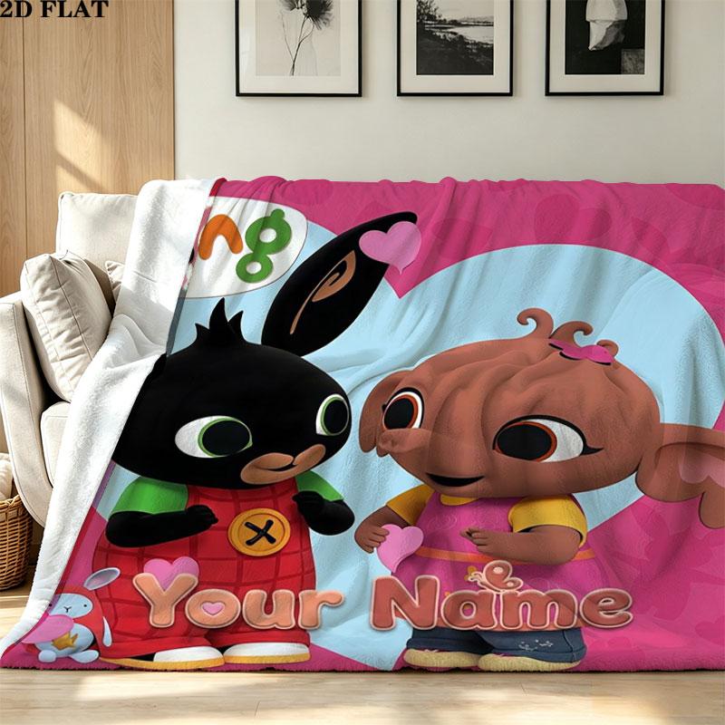1PC Bing Custom Name Patterned Flannel Blanket Suitable For All Seasons for Home Decor Warmth and Comfort Gifts Holiday Present