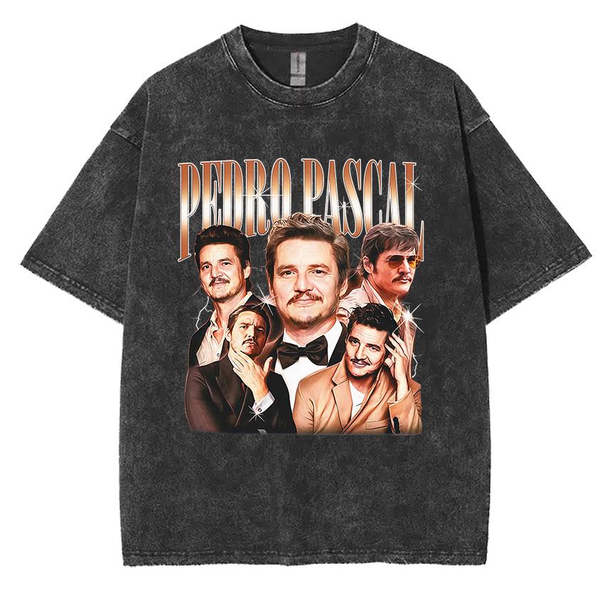 Limited Pedro Pascal Actor Washed Vintage T Shirt Men Women Casual Oversized Tshirt Fashion High Quality Cotton Tees Streetwear