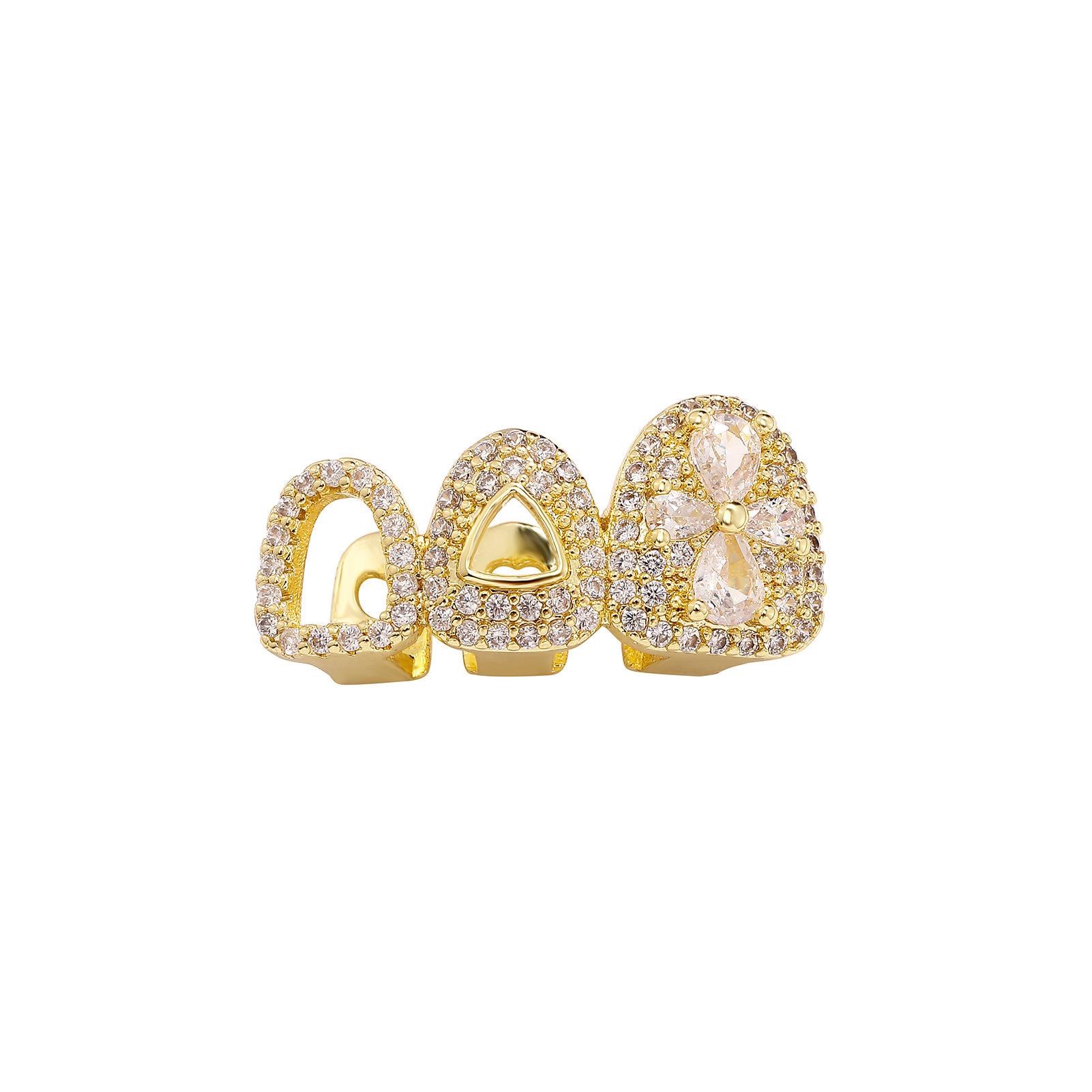 Trendy Gold Hollow Three-Piece Grillz for Street Style Hip Hop