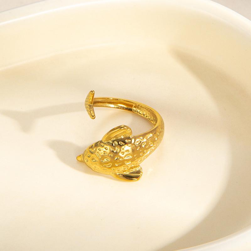 European-American Geometric Gold-Plated Stainless Steel Open Ring for Women