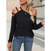 Women Simple Slant Collar Off Shoulder Long Sleeve Casual Commute T Shirt Top