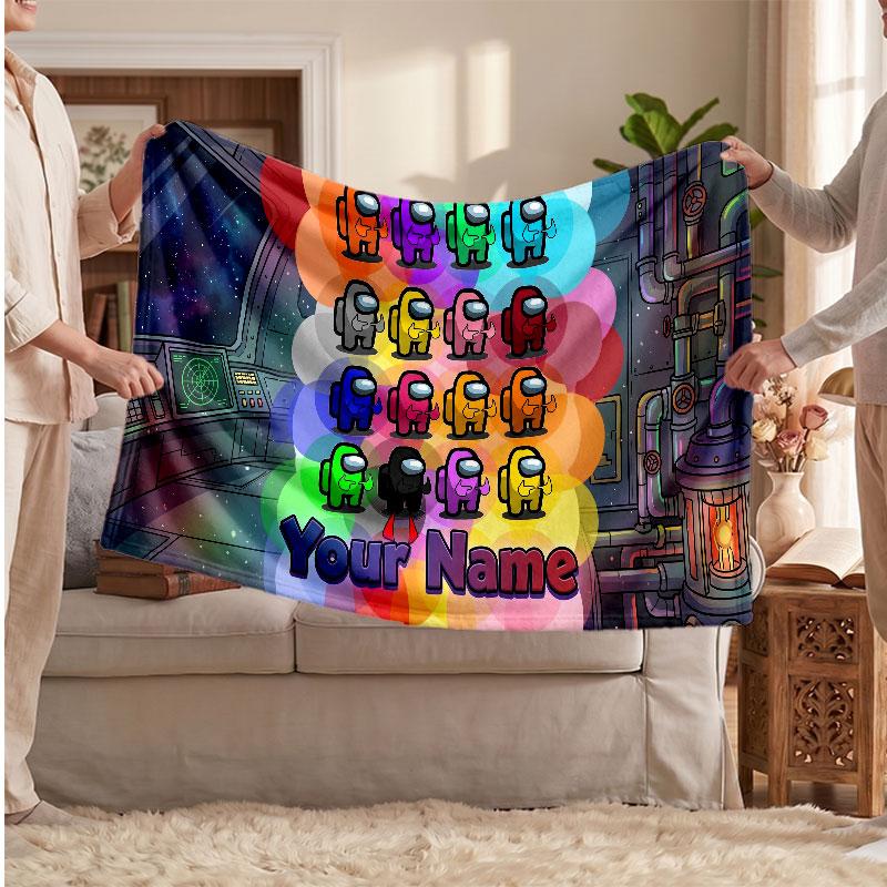 Among Us Flannel Blanket, Custom Name Text Personalized Soft Throw Blanket Home Decor Gift