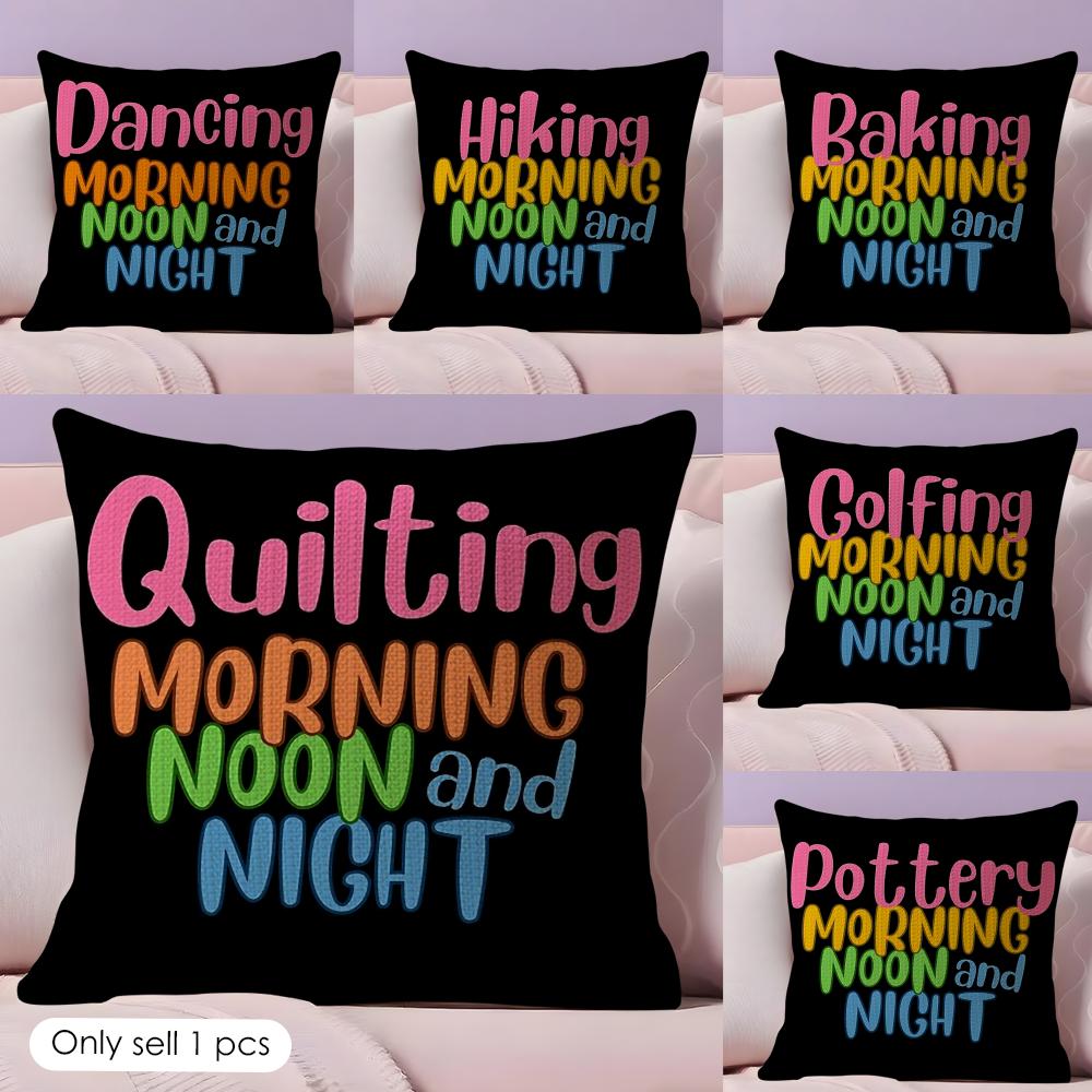 Morning Noon Cushion Cover Natural Linen Organic Fabric DoubleSided Printing Couch Pillow Covers Home Decor