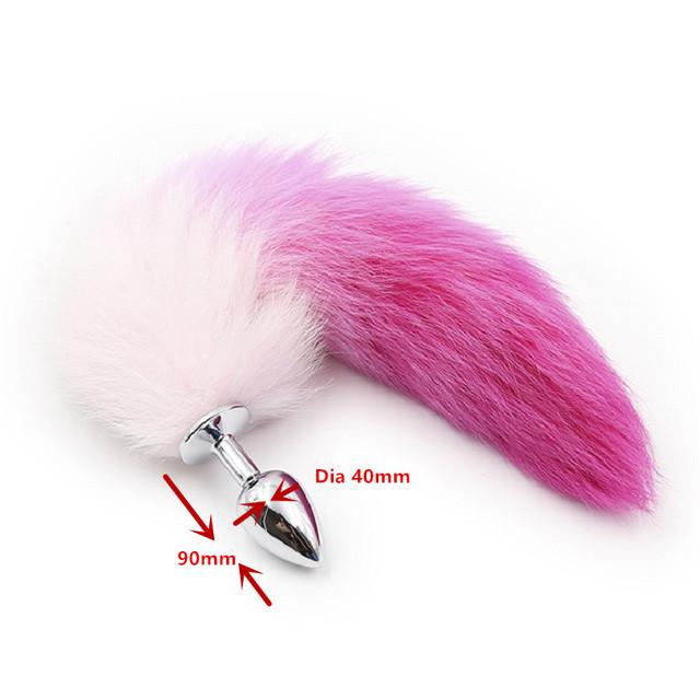 New White Pink Purple Color Fox Tail Small Medium Large Anal Plug Beads Metal Butt Plug Role Play Flirting Fetish Sex Toy Women