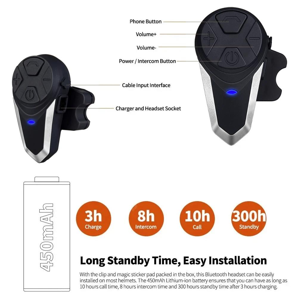 Motorsykkel Bluetooth Hjelm Headset Intercom for Riders Trådløs Intercomunicador Interphone MP3 FM