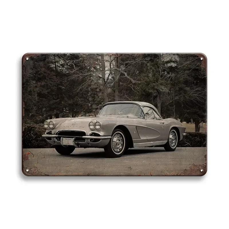 Vintage Fahrzeug Metallblechschild Plakette Retro Blechmalerei Rennwagen Poster Wandkunst Aufkleber Heimbar Garage Dekoratives Plat