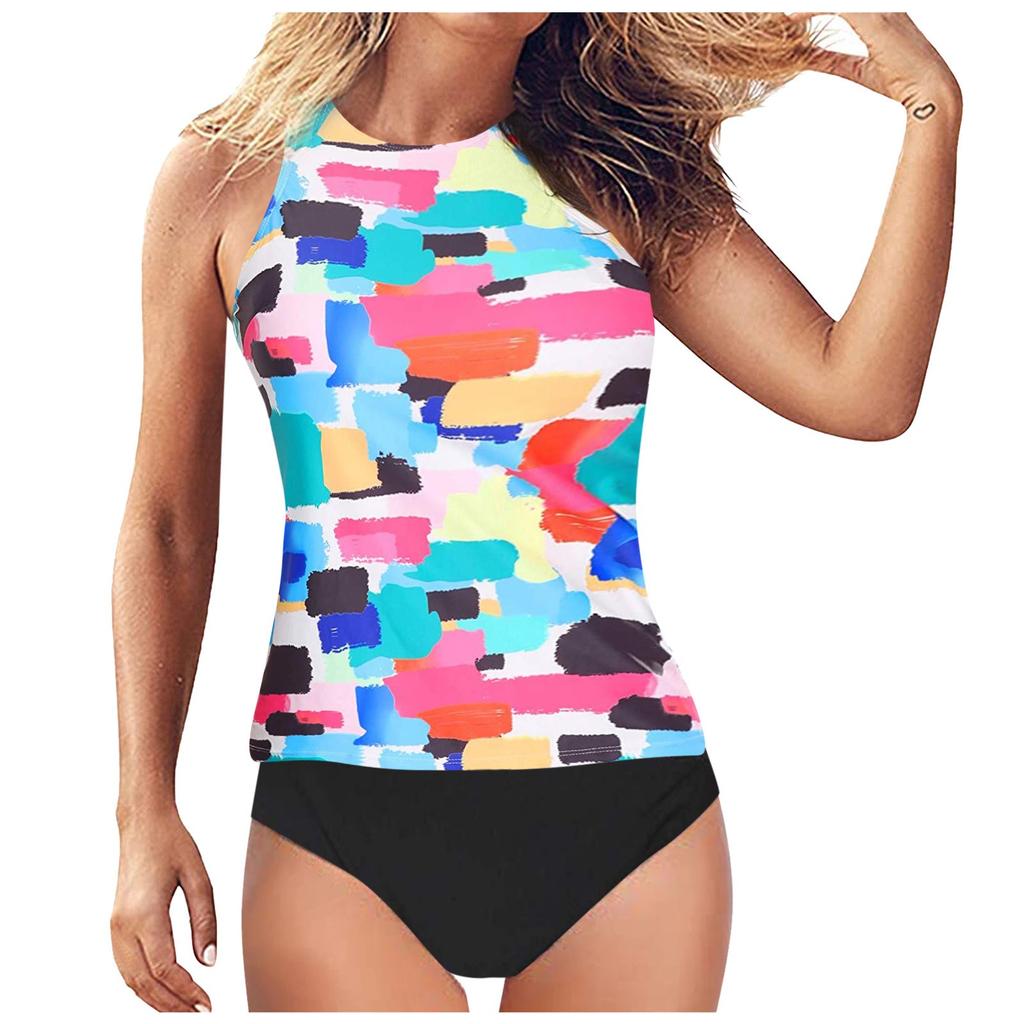 Dámské dvoudílné plavky s vysokým pasem a vysokým výstřihem