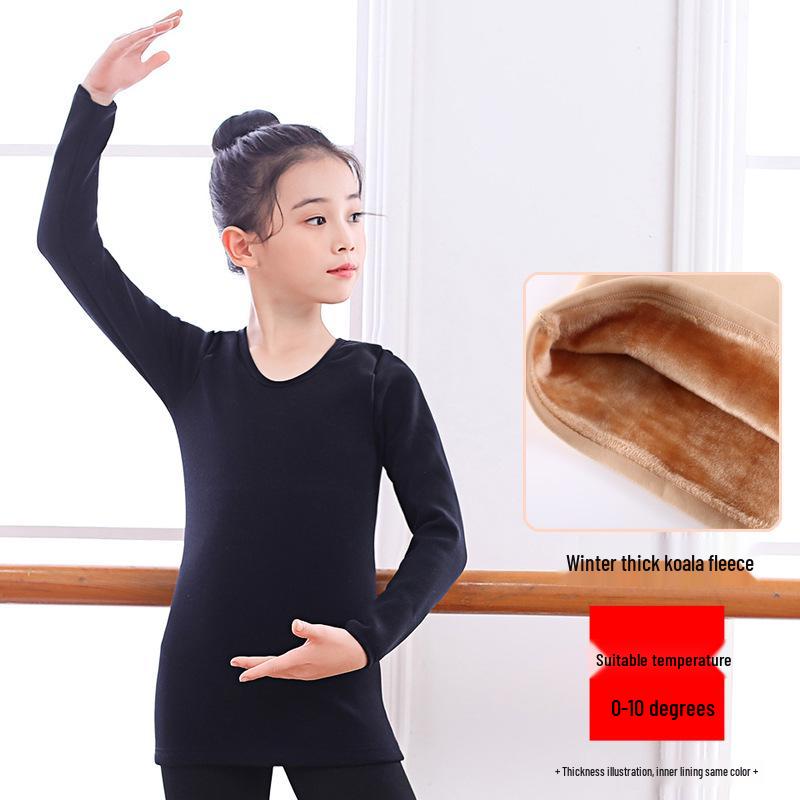 Children's Performance Base Layer: Flesh-Colored Fleece Dance Shirt for Winter